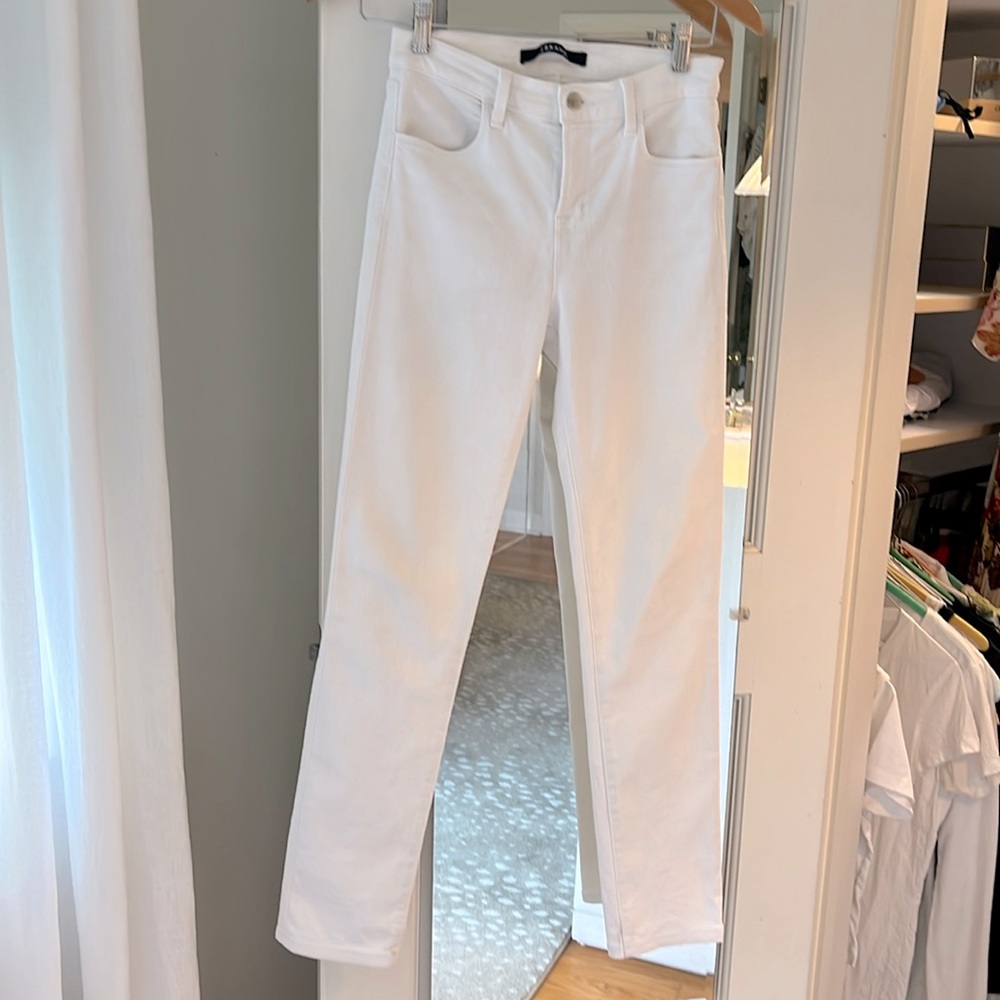 JBrand high rise rail white jeans.